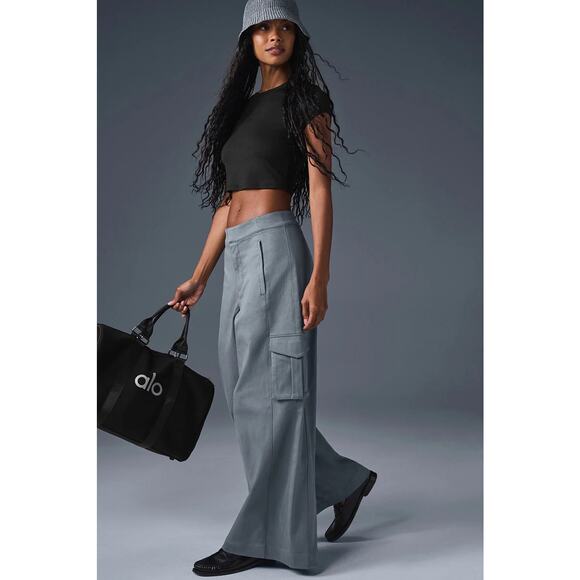 ALO Yoga Pants - Alo Yoga Show Off Cargo Wide Leg Trouser Regular Length Steel Grey Gray NWOT XS